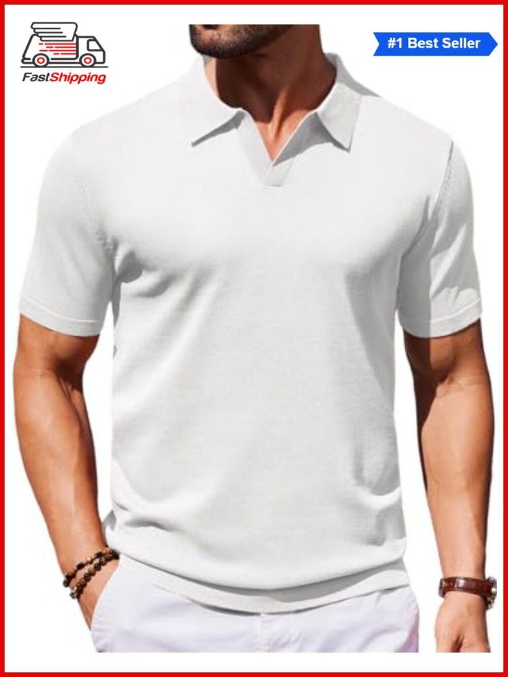 ✨ Men's COOFANDY Ice Silk V-Neck Short Sleeve Knit Polo Shirt